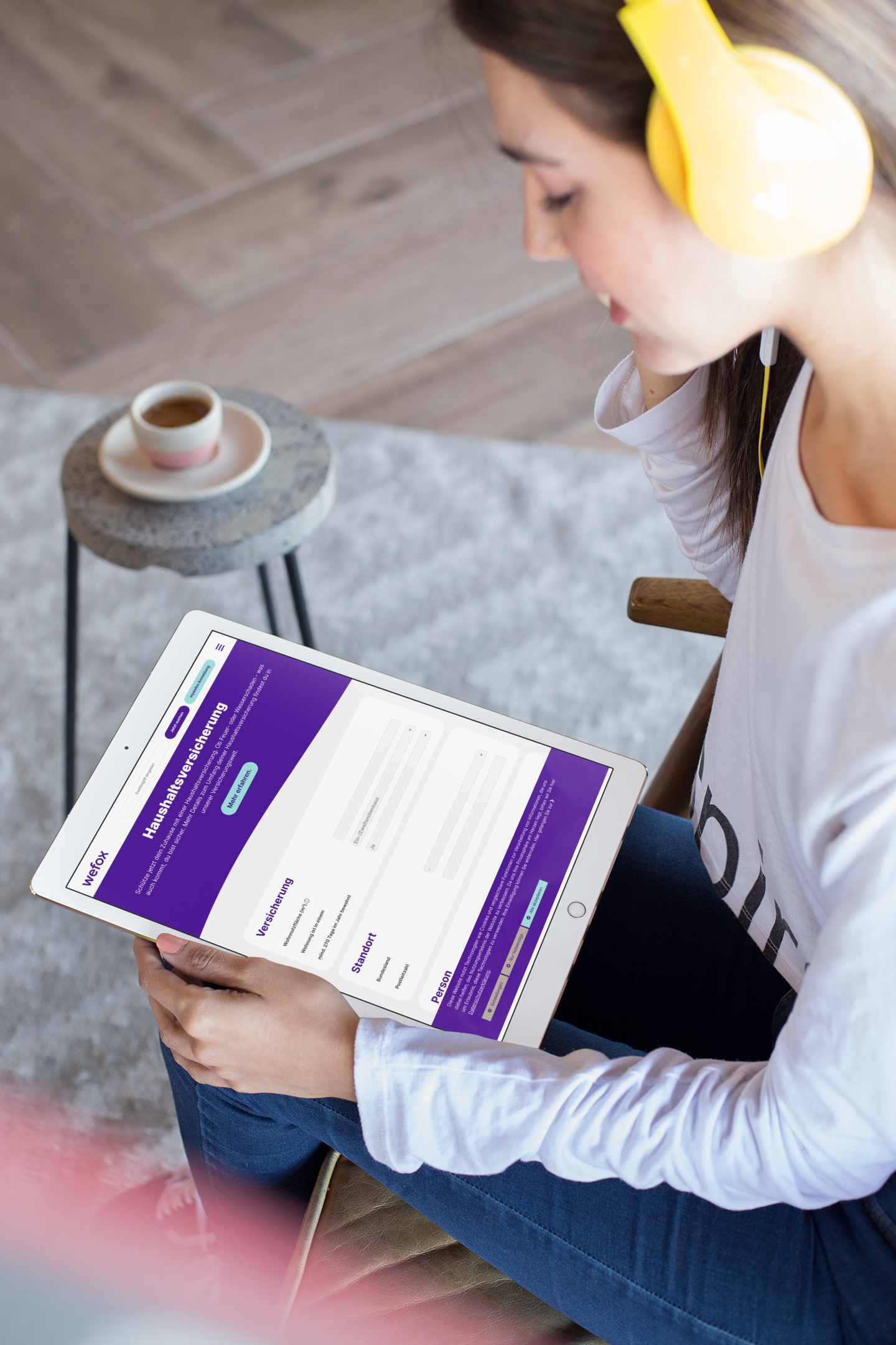 mockup of a woman listening to a podcast on an ipad pro